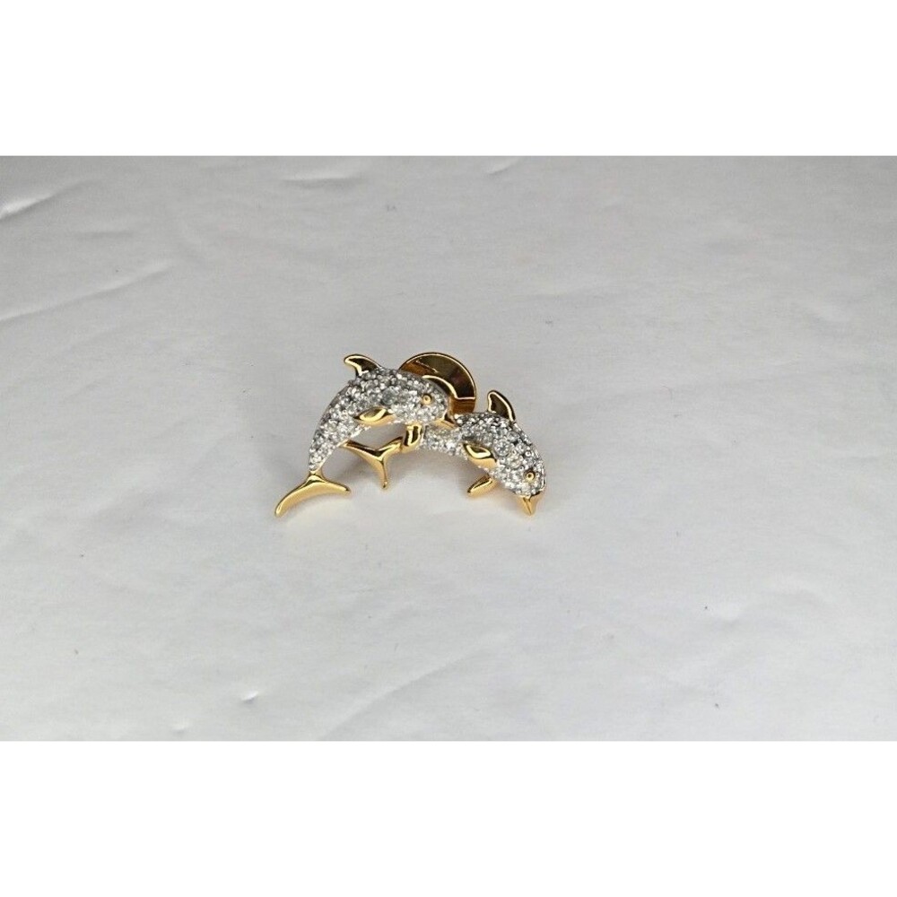 Swarovski DOLPHINS Pave Crystal Signed Tie Tack Tac Lapel Pin Retired